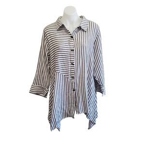 Soft Surroundings Standout Striped Asymmetrical Artsy Tunic Lagenlook Blouse 1XL